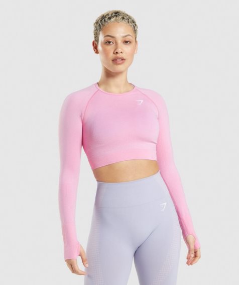 Women's Gymshark Vital Seamless 2.0 Cropped Tops Pink | NZ 1MNOSK